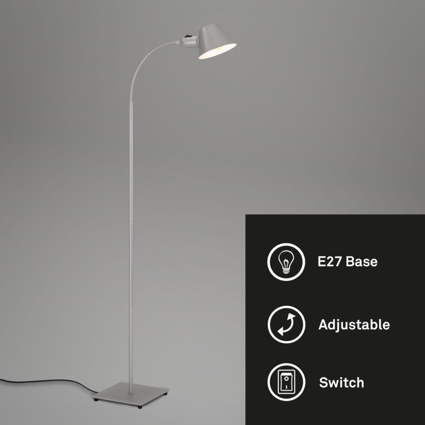 Brilo - Flexible Stehleuchte 1xE27/10W/230V silbern