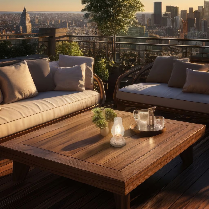 Brilo - KANEA dimmbare LED-Außen-Tischlampe, wiederaufladbar, 1,5W/5V, IP44, 1200 mAh, beige