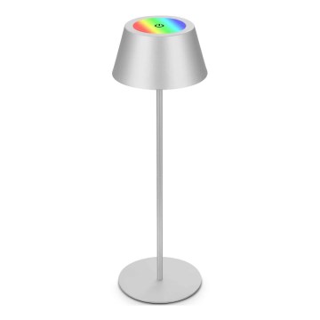 Brilo - KIKI LED RGB dimmbare, wiederaufladbare Touch-Tischlampe für den Außenbereich, LED/2,6W/5V, IP44, 2600 mAh, silber