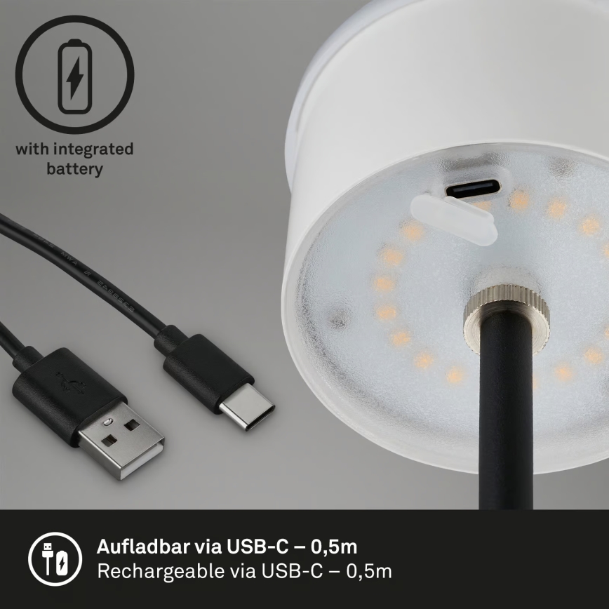 Brilo - Dimmbare, wiederaufladbare LED-Tischlampe für den Außenbereich KIKI, LED/2,6W/5V, IP44, 2600 mAh, schwarz