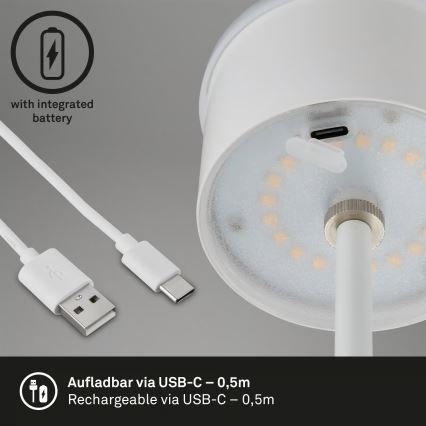 Brilo - Dimmbare, wiederaufladbare Touch-Außen-Tischleuchte KIKI LED/2,6W/5V IP44 2600 mAh weiß
