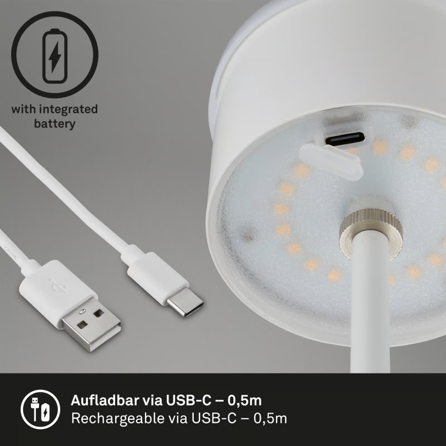 Brilo - Dimmbare, wiederaufladbare Touch-Außen-Tischleuchte KIKI LED/2,6W/5V IP44 2600 mAh weiß