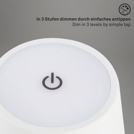 Brilo - Dimmbare, wiederaufladbare Touch-Außen-Tischleuchte KIKI LED/2,6W/5V IP44 2600 mAh weiß