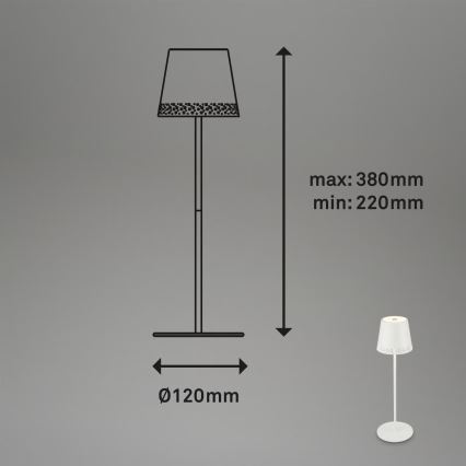 Brilo - Dimmbare, wiederaufladbare Touch-Außen-Tischleuchte KIKI LED/2,6W/5V IP44 2600 mAh weiß