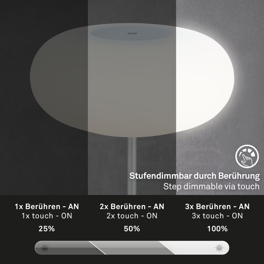 Brilo - Dimmbare, aufladbare LED-Außen-Tischlampe OLANA LED/3W/5V 3300K IP44
