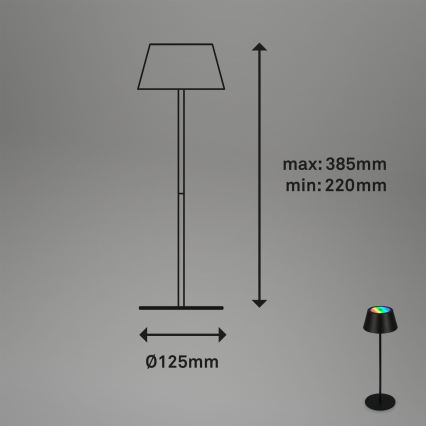 Brilo - LED RGB dimmbar, wiederaufladbare Touch-Tischlampe für den Außenbereich KIKI LED/2,6W/5V IP44 2600 mAh schwarz