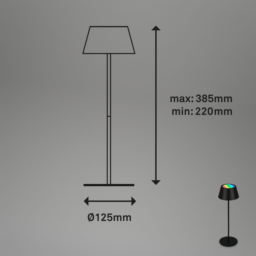Brilo - LED RGB dimmbar, wiederaufladbare Touch-Tischlampe für den Außenbereich KIKI LED/2,6W/5V IP44 2600 mAh schwarz