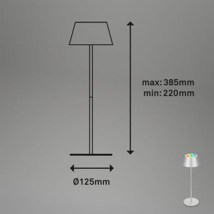 Brilo - KIKI LED RGB dimmbare, wiederaufladbare Touch-Tischlampe für den Außenbereich, LED/2,6W/5V, IP44, 2600 mAh, silber