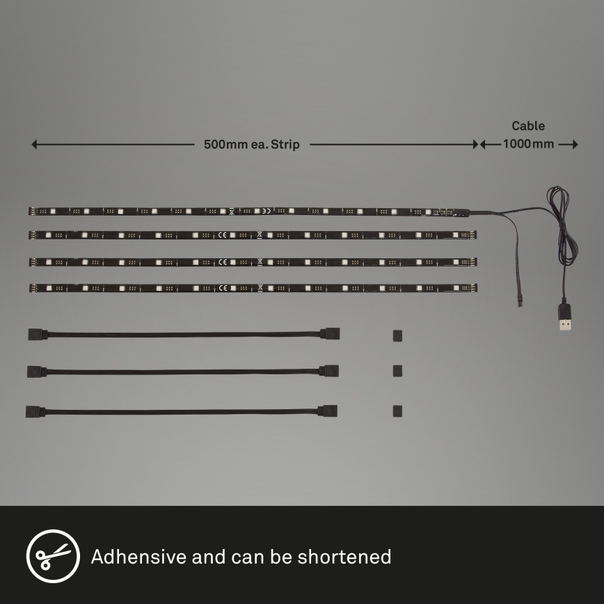 Brilo - LED RGBW dimmbarer Streifen für TV 3m LED/2,5W/USB + Fernbedienung