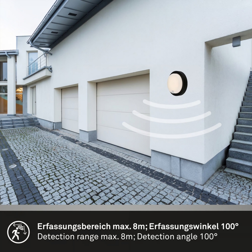 Brilo - Wiederaufladbare LED-Außen-Wandleuchte mit Sensor LED/4W/5V 4400 mAh IP44 schwarz
