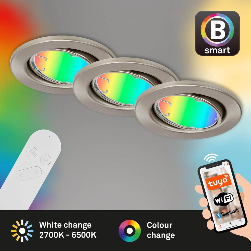 Brilo - SET 3x LED RGBW Dimmbare Badezimmerleuchte 1xGU10/4,9W/230V 2700-6500K Wi-Fi Tuya IP23 + Fernbedienung