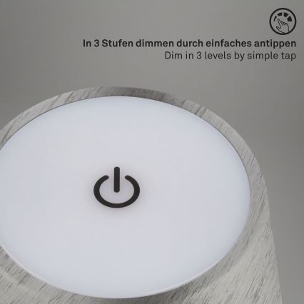 Brilo - KIKI LED-Außen-Tischlampe, dimmbar, wiederaufladbar mit Touch-Bedienung, LED/2,6W/5V, IP44, 2600 mAh, silber