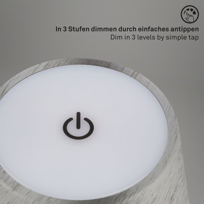 Brilo - KIKI LED-Außen-Tischlampe, dimmbar, wiederaufladbar mit Touch-Bedienung, LED/2,6W/5V, IP44, 2600 mAh, silber