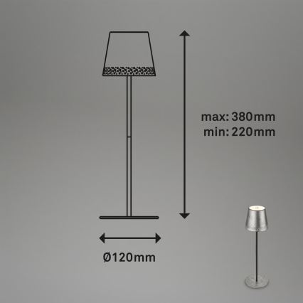Brilo - KIKI LED-Außen-Tischlampe, dimmbar, wiederaufladbar mit Touch-Bedienung, LED/2,6W/5V, IP44, 2600 mAh, silber