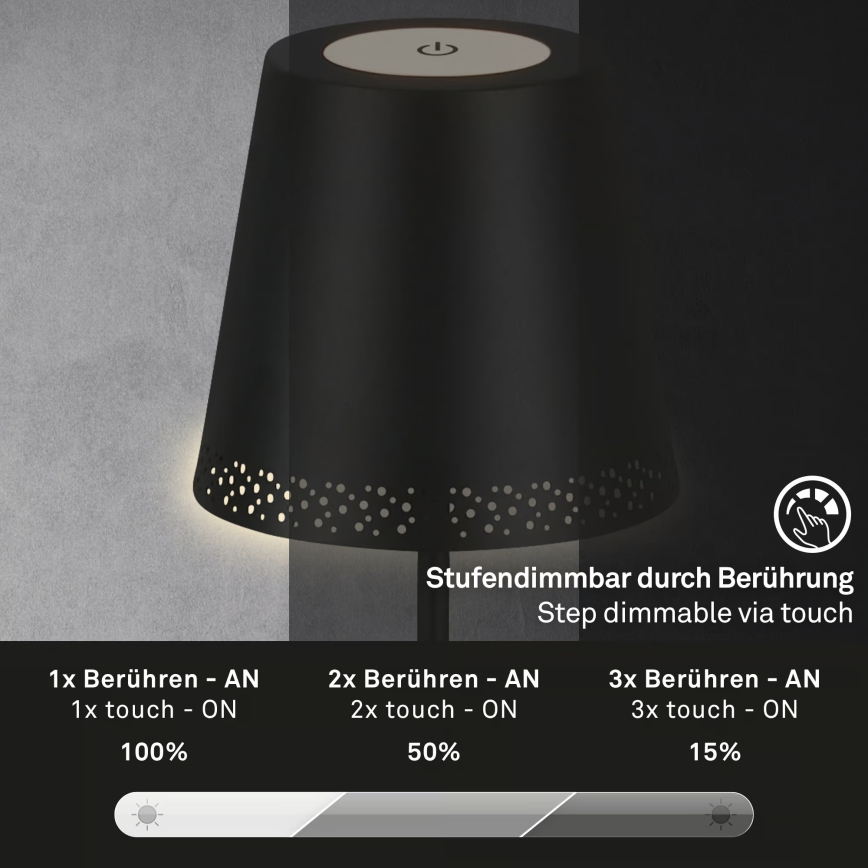 Briloner 1438015 - LED dimmbare Stehlampe KIKI LED/4,3W/5V IP44 2600 mAh schwarz