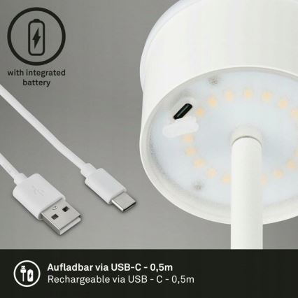 Briloner 1438016 - LED Dimmbar Touch Stehleuchte 3in1 LED/3,5W/5V IP44 3000K 38-130 cm weiß
