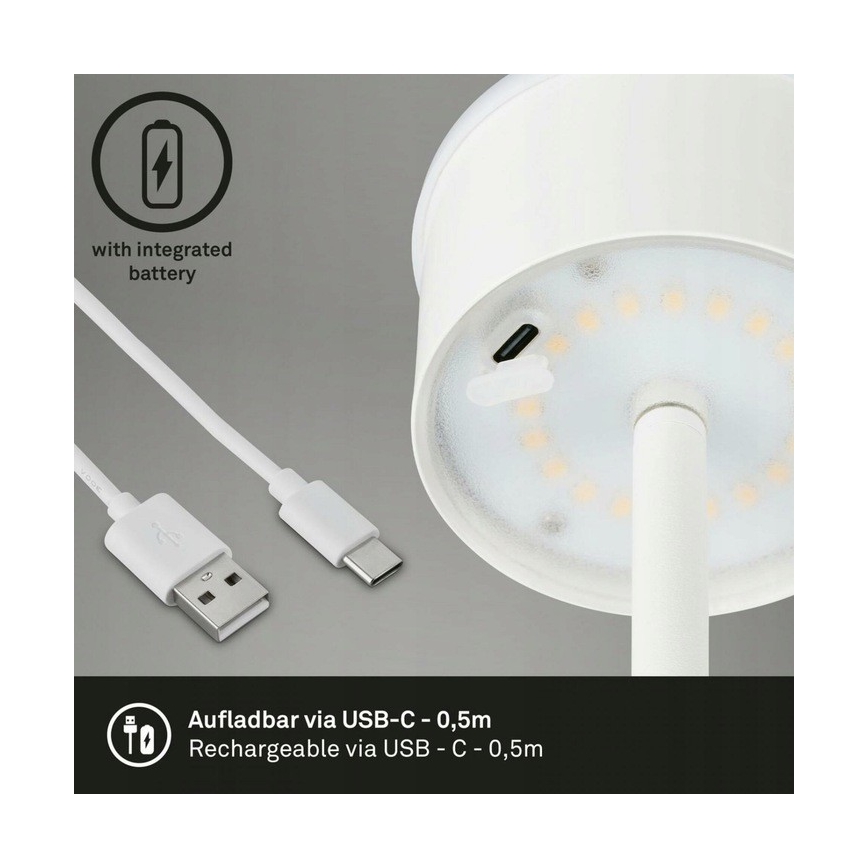 Briloner 1438016 - LED Dimmbar Touch Stehleuchte 3in1 LED/3,5W/5V IP44 3000K 38-130 cm weiß