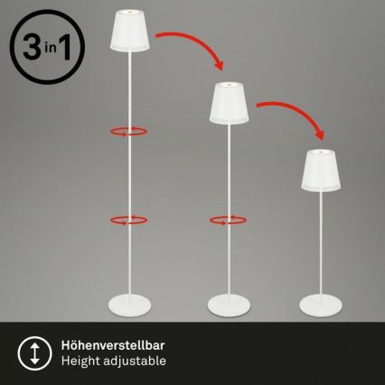 Briloner 1438016 - LED Dimmbar Touch Stehleuchte 3in1 LED/3,5W/5V IP44 3000K 38-130 cm weiß
