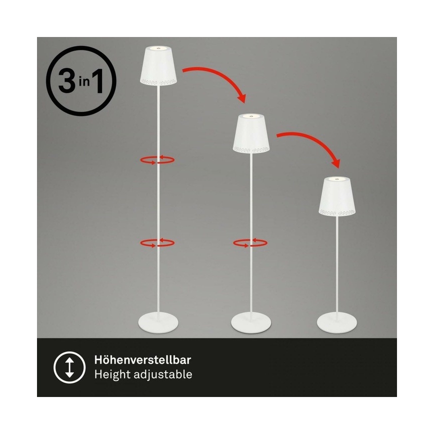 Briloner 1438016 - LED Dimmbar Touch Stehleuchte 3in1 LED/3,5W/5V IP44 3000K 38-130 cm weiß