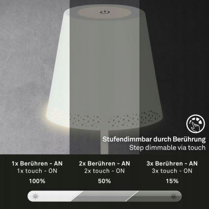 Briloner 1438016 - LED Dimmbar Touch Stehleuchte 3in1 LED/3,5W/5V IP44 3000K 38-130 cm weiß