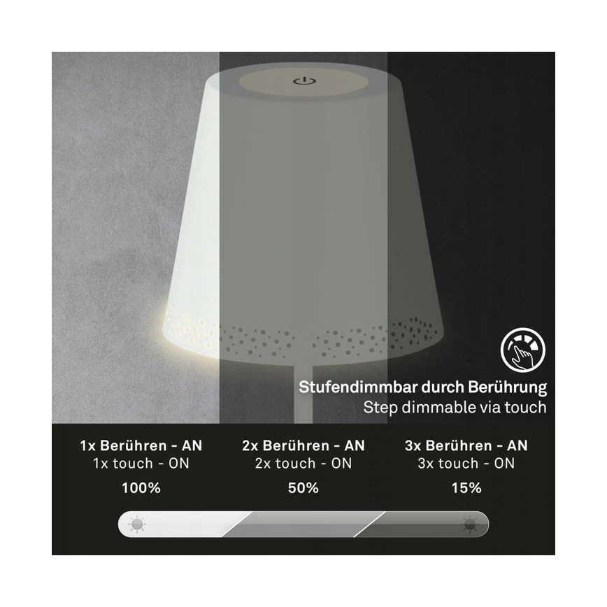 Briloner 1438016 - LED Dimmbar Touch Stehleuchte 3in1 LED/3,5W/5V IP44 3000K 38-130 cm weiß