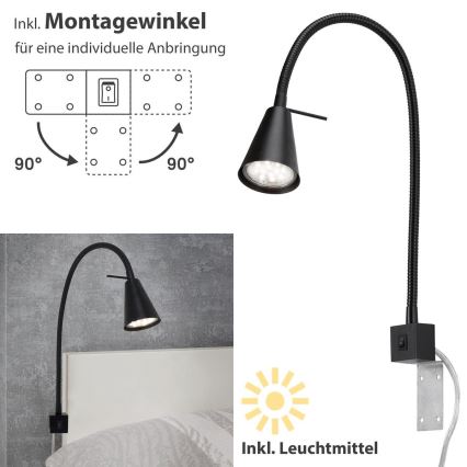 Briloner 2080-015 - Flexible LED-Wandleuchte COMFORT LIGHT 1xGU10/5W/230V schwarz