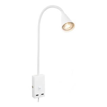 Briloner 2175-016 - Flexible Wandleuchte mit USB-Anschluss 1xGU10/10W/230V weiß
