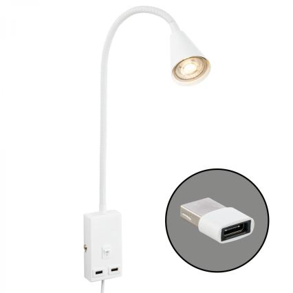 Briloner 2175-016 - Flexible Wandleuchte mit USB-Anschluss 1xGU10/10W/230V weiß