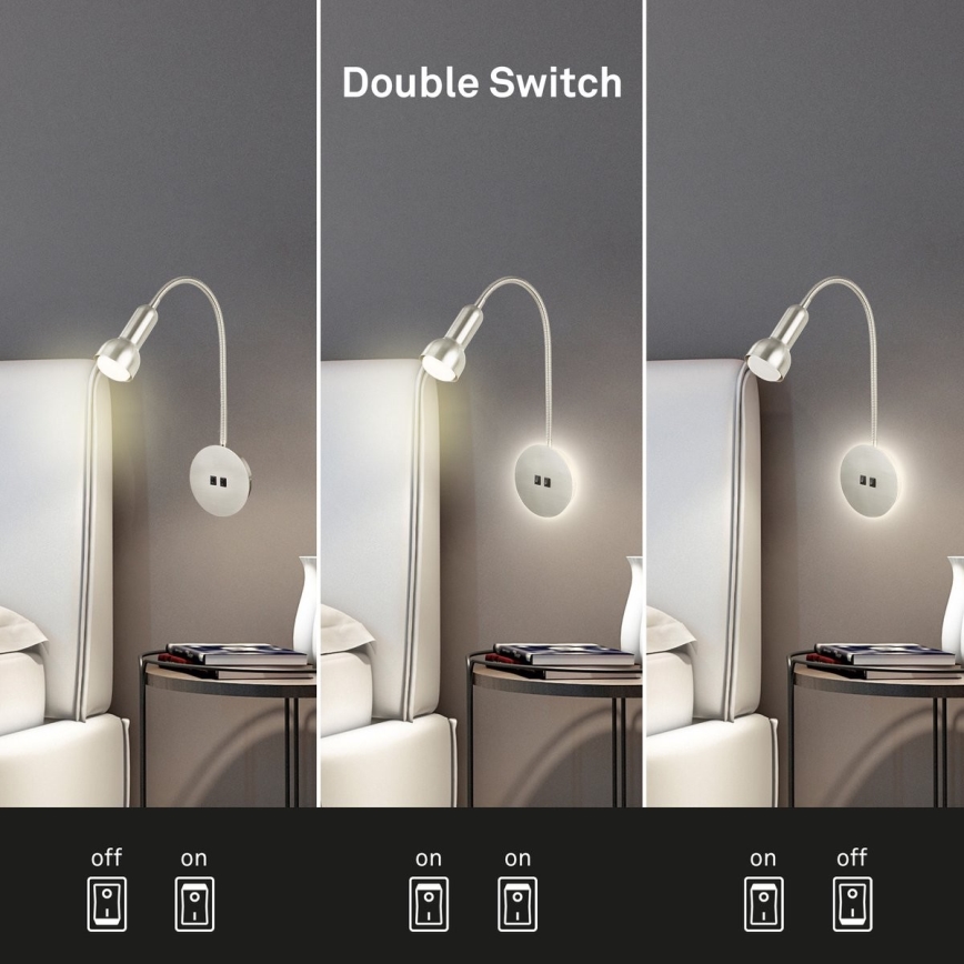 Briloner 2178012 - LED Flexible Wandleuchte 1xE14/10W/230V + LED/3W matt Chrom