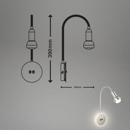Briloner 2178012 - LED Flexible Wandleuchte 1xE14/10W/230V + LED/3W matt Chrom