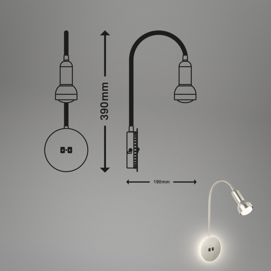 Briloner 2178012 - LED Flexible Wandleuchte 1xE14/10W/230V + LED/3W matt Chrom