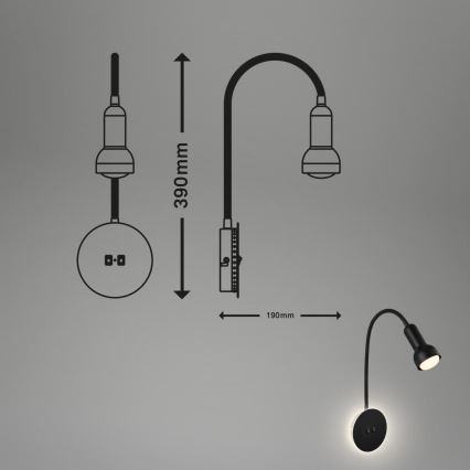 Briloner 2178015 - Flexible LED-Wandleuchte 1xE14/10W/230V + LED/3W schwarz