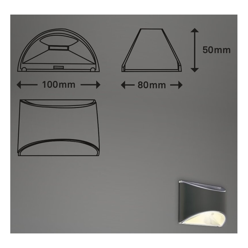 Briloner 3133015 - LED Solar-Wandleuchte LED/2W/3,7V IP44 3000K 300 mAh