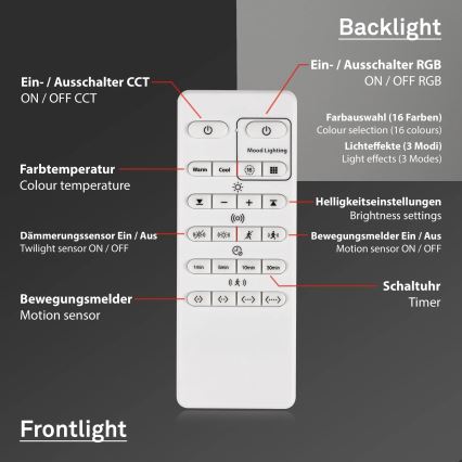 Briloner 3227-016 - Dimmbare LED-RGB-Leuchte mit Sensor TALENA LED/24W/230V weiß + Fernbedienung