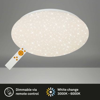 Briloner 3373-016 - STARRY dimmbare LED-Deckenleuchte LED/15W/230V 3000-6500K Ø 28 cm weiß, inkl. Fernbedienung