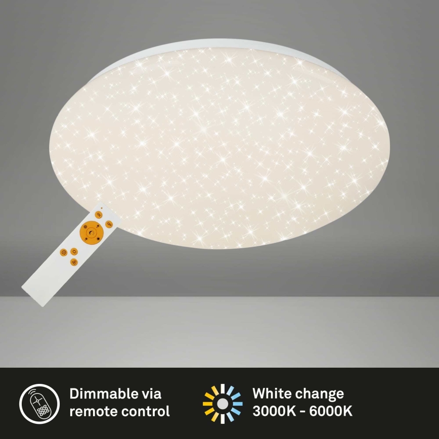 Briloner 3373-016 - STARRY dimmbare LED-Deckenleuchte LED/15W/230V 3000-6500K Ø 28 cm weiß, inkl. Fernbedienung