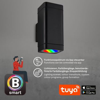 Briloner 3675-025 - Dimmbare LED-RGBW-Wandleuchte für den Außenbereich 2xLED/8,5W/230V 3000-6500K Wi-Fi Tuya IP44 schwarz
