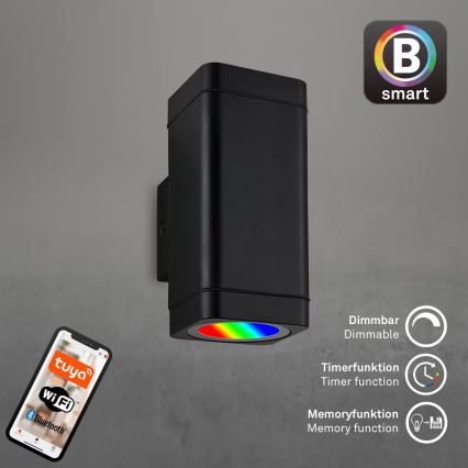 Briloner 3675-025 - Dimmbare LED-RGBW-Wandleuchte für den Außenbereich 2xLED/8,5W/230V 3000-6500K Wi-Fi Tuya IP44 schwarz