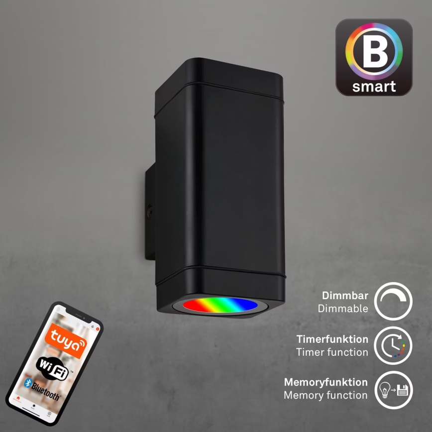 Briloner 3675-025 - Dimmbare LED-RGBW-Wandleuchte für den Außenbereich 2xLED/8,5W/230V 3000-6500K Wi-Fi Tuya IP44 schwarz
