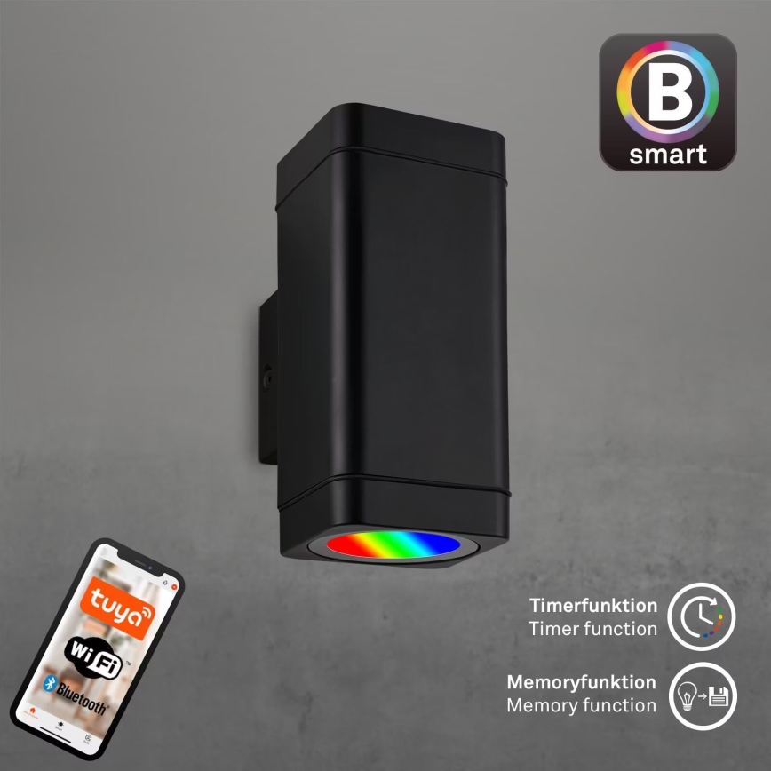Briloner 3675-025 - Dimmbare LED-RGBW-Wandleuchte für den Außenbereich 2xLED/8,5W/230V 3000-6500K Wi-Fi Tuya IP44 schwarz