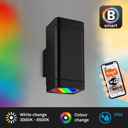 Briloner 3675-025 - Dimmbare LED-RGBW-Wandleuchte für den Außenbereich 2xLED/8,5W/230V 3000-6500K Wi-Fi Tuya IP44 schwarz