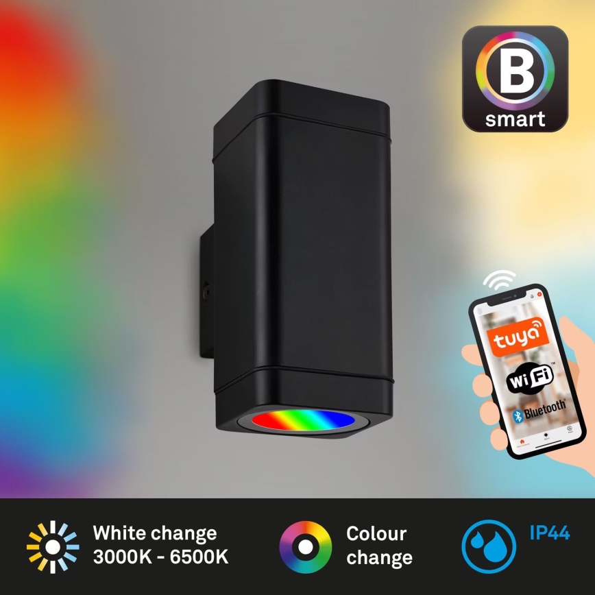 Briloner 3675-025 - Dimmbare LED-RGBW-Wandleuchte für den Außenbereich 2xLED/8,5W/230V 3000-6500K Wi-Fi Tuya IP44 schwarz