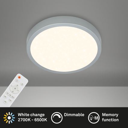 Briloner 3701-014 - Dimmbare LED-Deckenleuchte RUNA LED/18W/230V 2700-6500K silbern + Fernbedienung