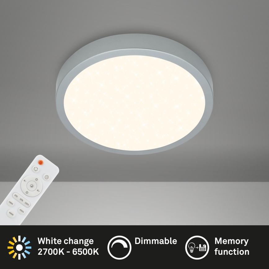 Briloner 3701-014 - Dimmbare LED-Deckenleuchte RUNA LED/18W/230V 2700-6500K silbern + Fernbedienung