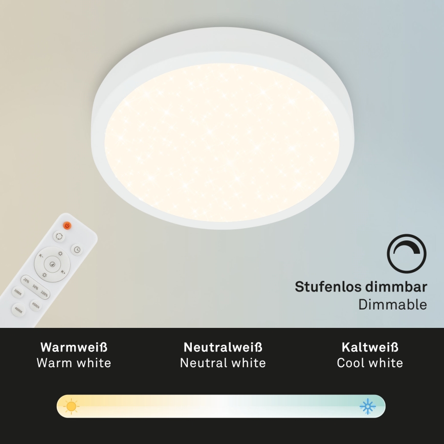 Briloner 3701-016 - Dimmbare LED-Deckenleuchte RUNA LED/18W/230V 2700-6500K weiß + Fernbedienung