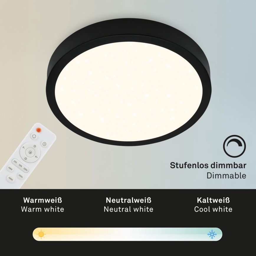 Briloner 3704-015 - Dimmbare LED-Deckenleuchte RUNA LED/22W/230V 2700-6500K schwarz + Fernbedienung