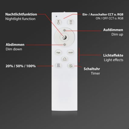 Briloner 3709-014 - Dimmbare LED-RGBW-Deckenleuchte LED/22W/230V 4000K d 38 cm silbern + Fernbedienung