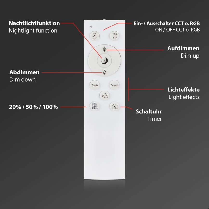 Briloner 3709-014 - Dimmbare LED-RGBW-Deckenleuchte LED/22W/230V 4000K d 38 cm silbern + Fernbedienung