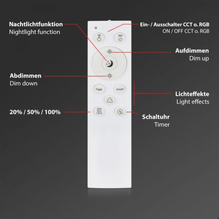 Briloner 3709-015 - Dimmbare LED-RGBW-Deckenleuchte LED/22W/230V 4000K d 38 cm schwarz + Fernbedienung