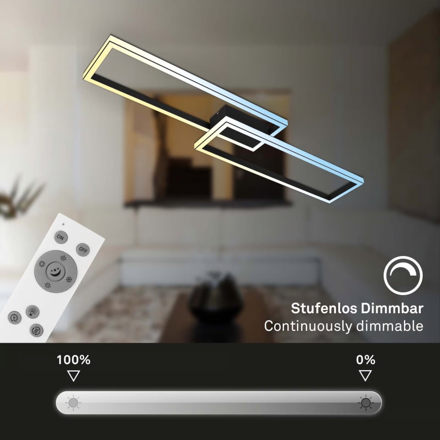 Briloner 3761015 - Dimmbare LED-Deckenleuchte LED/45W/230V 2700-6500K schwarz + Fernbedienung